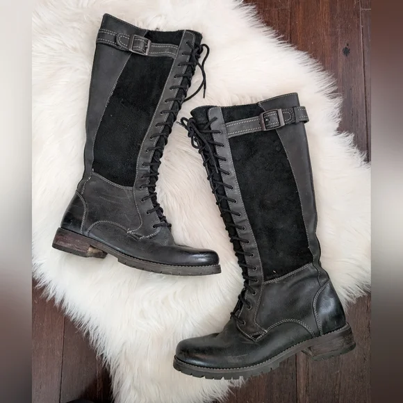 ARIAT Iona Lace Up Boots Zippered Tall Knee High Lug Sole Riding Equestrian 8 - Picture 1 of 9